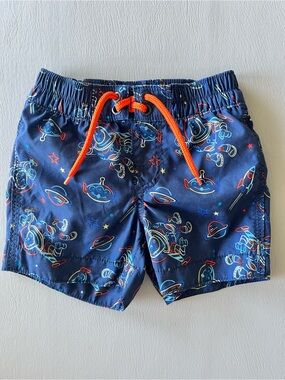 GAP Boys Navy Space Print Swim Trunks with Orange Drawstring buzz lightyear